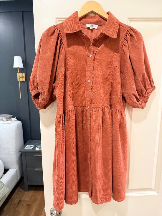 entro Dresses & Skirts - Rust Entro Corduroy Puff Sleeve Dress